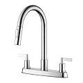 LEXAWOOD 2-Handle Kitchen Faucet with Pull Down Sprayer for 3-Hole Sink, 8-Inch Centerset Kitchen Sink Faucet with Water Lines Brushed Nickel