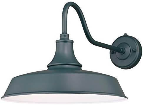 VAXCEL Dorado 12.25 in. H 1-Light Hunter Green and White Dusk to Dawn Sensor Farmhouse Outdoor Wall Sconce, Gooseneck Steel Shade, Dark Sky Compliant for Exterior Porch Patio Front Door or Garage