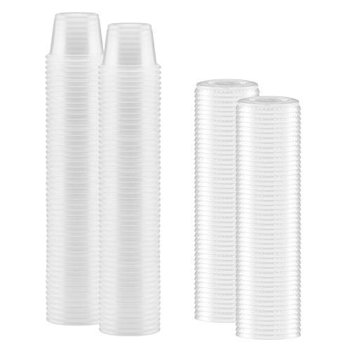 200-Pack of Clear Plastic Jello Shot Cup Containers with Snap on Leak-Proof Lids –Jello Shooter Shot Cups -Compact Food Storage for Portion Control, 1-2-5 oz,Sauces, Liquid, Dips (1 oz)
