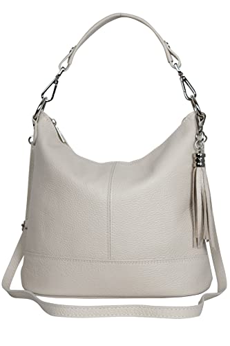 AMBRA Moda GLX09 - Sac à main pour femmes, sac à bandoulière, sac fourre-tout en cuir véritable, beige, 28/24/13cm