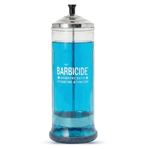 BARBICIDE Disinfecting Jar (Large - 37 Fl Oz) Durable Glass Immersion Container with Stainless Steel Lid &Tray Professional Tool Sanitizer for Combs Brushes Nail Tools & Implements