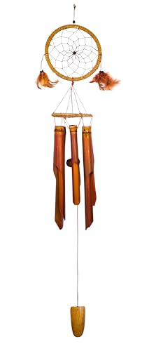 SusggO Carrillon de Viento Atrapasueños Bambu 110cm. Llamador de Viento Timbre de Viento Campanas de Viento Jardin Carrillon para Jardin Feng Shui Relajacion Decoracion Hecho a Mano