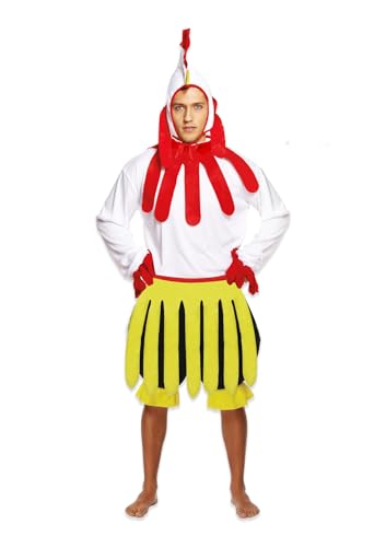 HENBRANDT Adult Mens Chicken Fancy Dress Easter Chicken Costume Rooster White Hen Easter Dress Up Outfit One Size Mens Fancy Dress Costume