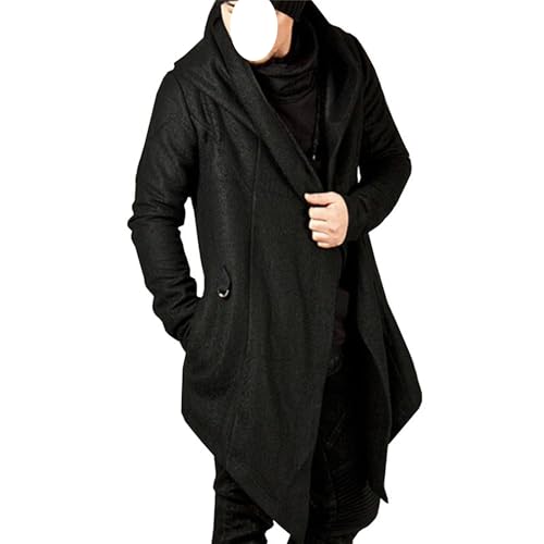 Men's Long Hooded Cardigan Ruffle Asymmetric Hem Open Front Cardigans Shawl Collar Gothic Cloak with Drape3