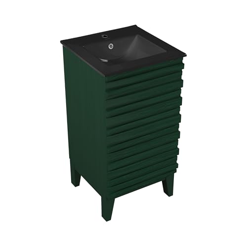 Image of Swiss Madison Cascade 18 inch Freestanding Bathroom Vanity in Green Oak with Black Sink Top