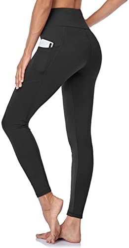GAYHAY Leggings with Pockets for Women, High Waist Tummy Control Workout Running Yoga Pants A Black