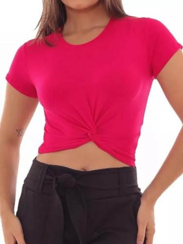 Blusa Cropped Nózinho Viscolycra Feminina (BR, Alfa, Único, Regular, Rosa)