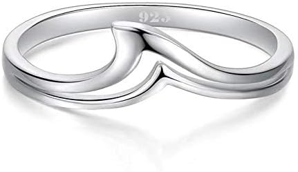 BORUO 925 Sterling Silver Ring Chevron Thumb Stackable CZ High Polish Comfort Fit Band Ring Size 4-12