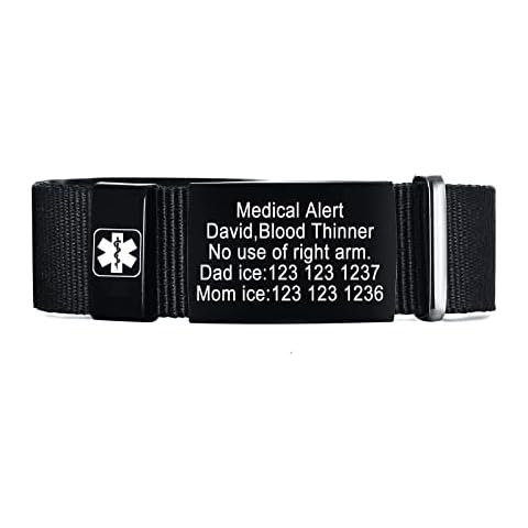 MAXZOOL Custom Personalized Medical Bracelets For Women, Adjustment Free Engraving Medical Alert Bracelets For Men,Emergency Id Sport Nylon Wristband Medical Bracelets 6.5 To 8.5 Cover