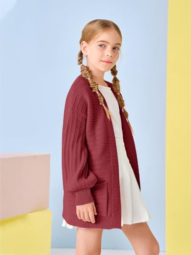 Image of Haloumoning Kids Girls Open Front Cardigan Sweaters Long Sleeve Cable Knit Fashion Clothes with Pockets 5-14 Years