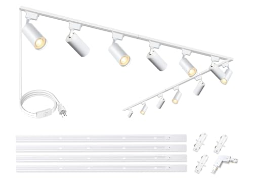 Image of H Type LED White Track Lighting Heads Kit, 12 Heads 3000K Warm White 20W 2700lm High Brightness Track Lighting System with 13.1ft Track Rail, Angle Adjustable Track Light