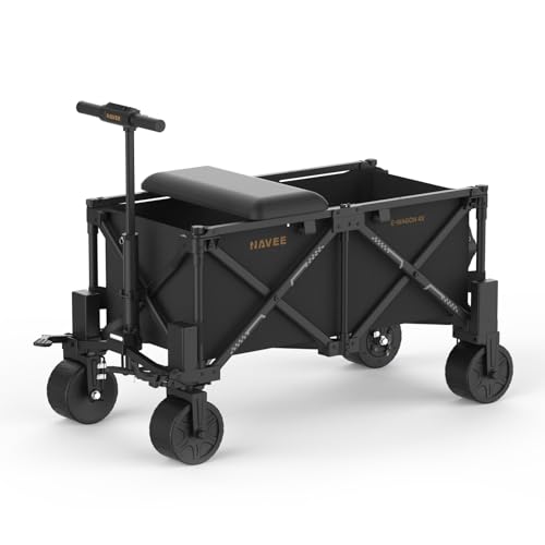 NAVEE 4X Electric Wagon Cart with Seat, 1300 lbs Static Load, 770 lbs Dynamic Load, 3000W Motor, 6.5" Wheels All-Terrain Heavy Duty Foldable Utility Cart for Shopping Camping Outdoor Film Production