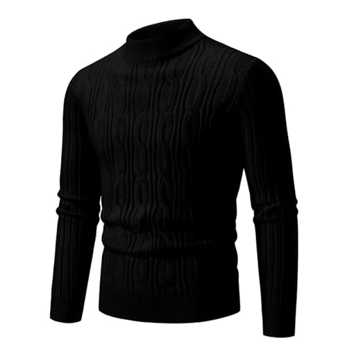 Men’S Mock Neck Pullover Sweater Textured Solid Knit Long Sleeve Thick Gentleman Style Jumper Top4