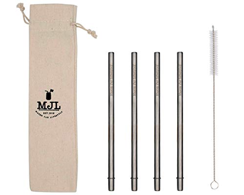 Medium Safer Rounded End Stainless Steel Metal Straws for Pint Mason Jars, Medium Cups, or Pint Glasses (4 Pack + Cleaning Brush + Bag)