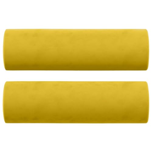 Coussins cylindriques velours jaune déhoussables Ø15x50 cm - 3