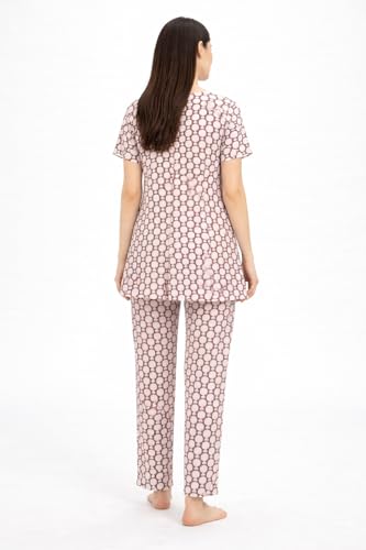 Image of KIAWAH Women Printed Night Suit Set, Cotton Blend Night Suit, A-Line Top and Pajama Set, Soft and Breathable Night Wear