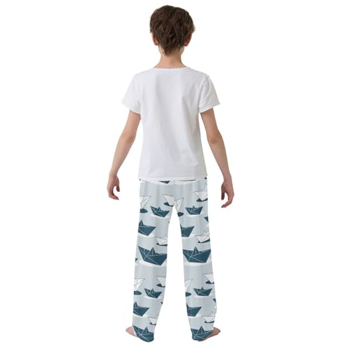 ZZKKO Paper Boats Navy Blue Boys Pants for Kids Jogger Pants with Pockets S-XL3