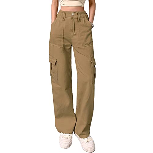 Damen High Waist Baggy Jeans Gerade Weites Bein Denim Hosen Fashion Cargo Pant Freizeithose Streetwears Cover