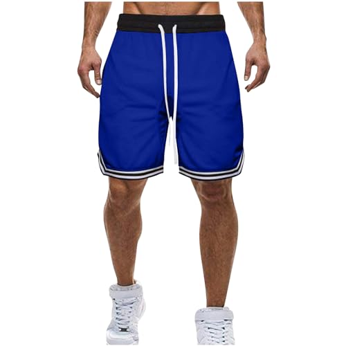 Kurze Hosen Herren Sommer Casual Shorts Atmungsaktiv Herrenshorts mit Kordelzug Taschen Elastische Taille Freizeitshorts Bermuda Kurz Hose Männer Fitness Outdoorshorts Blau L