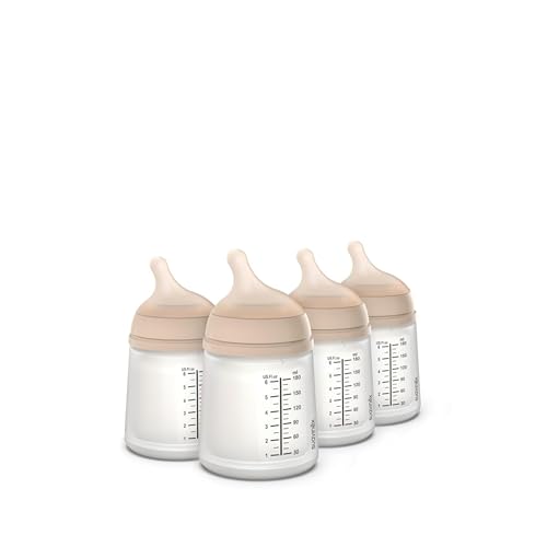 Image of Suavinex Zero Zero Anti Colic Baby Bottle, No 1 Spanish Baby Bottle Brand, Minimizes Bottle Rejection & Nipple Confusion, Perfect for Breastfeeding Babies, 4 PK 6 oz, Light Tone, Adaptable Flow