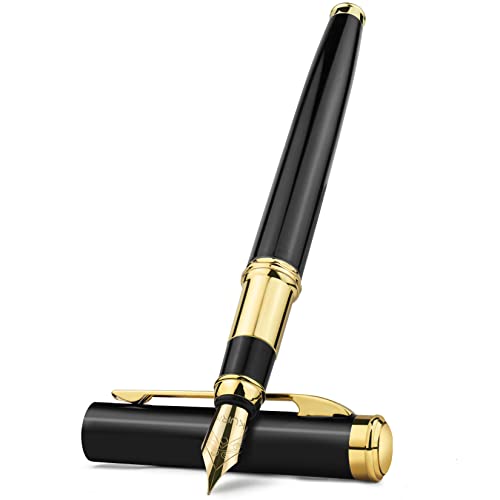 Stylo de calligraphie noir BIK en métal avec boîtier laqué élégant et convertisseur d'encre