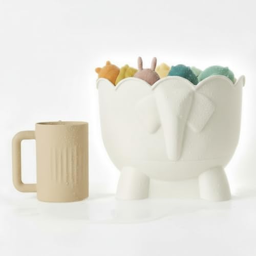 Bath Toy Storage - 2 Piece Baby Bathtub Toy Holder With Removable Base For Draining - 1 Silicone rinse cup Drying -Bathroom Toy Organizer for Baby...