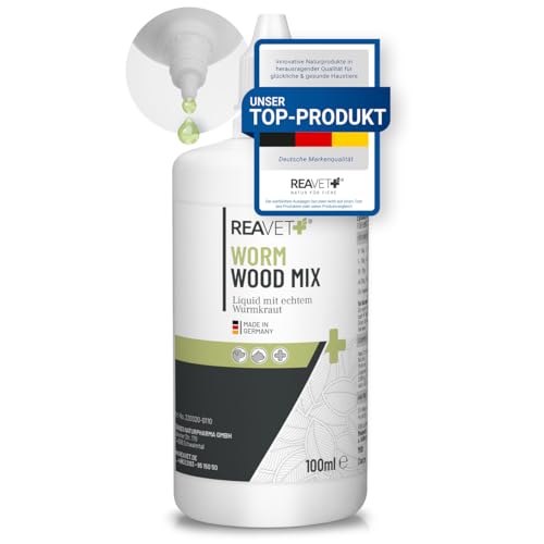 ReaVET Gocce liquide naturali con verme per tutti gli animali domestici, cani, gatti e conigli con vermi, gatti vegetali e cani, rimedio per vermi 110 ml