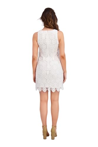 Image of London Times Women's Elegant Floral Crochet Knee-Length Sleeveless Fitted Cocktail Party Occasion Dress