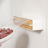 Magnetischer Frischhaltefolienspender mit Schneider, Abroller und Spender für Alufolie Und Frischhaltefolie, Folienspender Folienschneider Alufolienspender Schublade Ohne Bohren (Bambus)