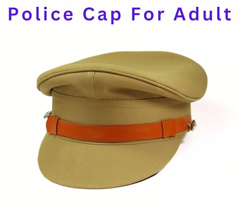 Image of Cotton Blend Police Cap for Men | Brown Khakhi Color Cap for Inspector, Commissioner | Adult Size-23