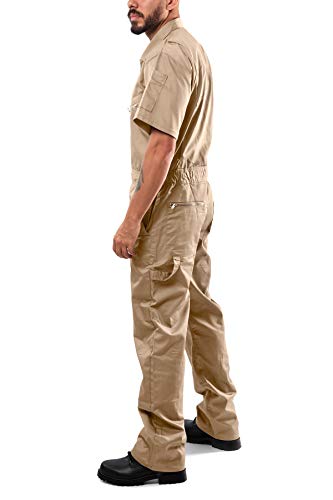 Kolossus Men\'s Short Sleeve Blended Zippered Pockets Coverall (3X-Large, Khaki) - Thumbnail 4