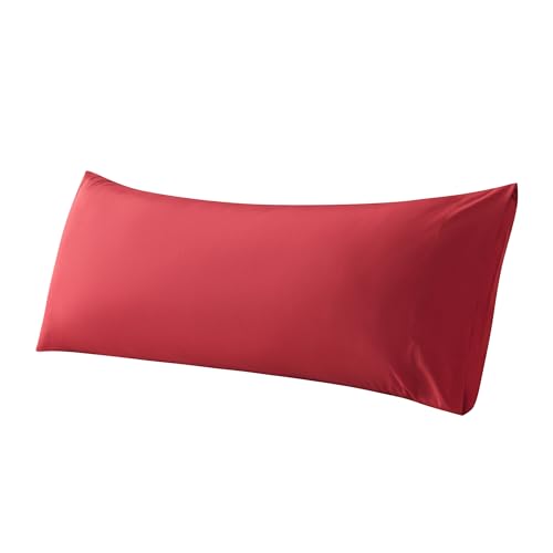 WhatsBedding Body Pillow Cover Cotton Fabric, Long Pillowcase Breathable & Skin-Friendly, Envelope Closure - Red (20x54 inch)