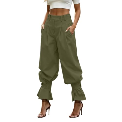 Pantalon plissé femme coupe carotte large et bas volanté décontracté