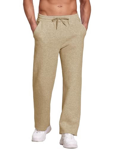 Image of Deyeek Men's Fleece Lined Sweatpants Open Bottom Straight Leg Sweat Pants for Mens Loose Fit Joggers Sweatpants with Pockets