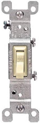 Leviton 15 Amp, 120 Volt, Toggle Framed 3-Way AC Quiet Switch, Residential Grade, Grounding, Quickwire Push-In & Side Wired, 1453-2I, Ivory