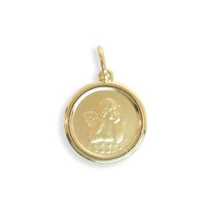 Schutzengel Anhänger rund, echt 585 Gold 14 Karat (Art.213339/348) Gratis Express Gravur
