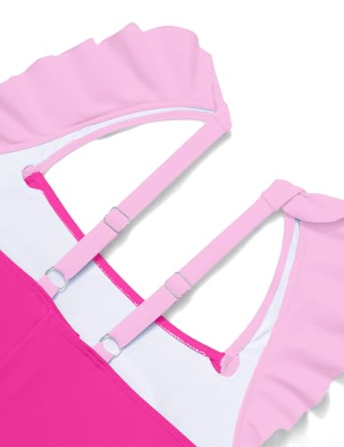 Image of Girls Swimsuit Ruffle Solid One Piece Bathing Suits 7-18 Years | Teen Bathing Suits for Girls Ruched Sleeveless Girls' Swimwear