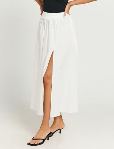 IDEALSANXUN Womens Spring Summer Elastic Waist A Line Mid-Long Maxi Skirt with Slit4