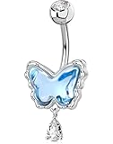 OUFER Belly Button Rings, 14G Butterfly Belly Rings, Pave Blue Crystal Stone Belly Piercing Jewelry, 316L Surgical Steel Navel Piercing Jewelry For Women Men