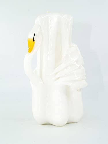 Candela Artigianale Artistica Cigno - Interamente intagliata a mano (LARGE, BIANCO)