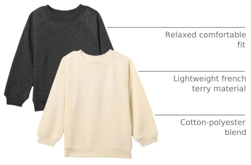 Amazon Essentials Unisex Babies' French Terry Crewneck Sweatshirts, Pack of 2, Beige/Charcoal Grey Heather, Preemie - image 2