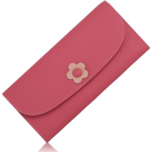 Portefeuille femme en cuir véritable rose rouge pour exprimer votre liberté