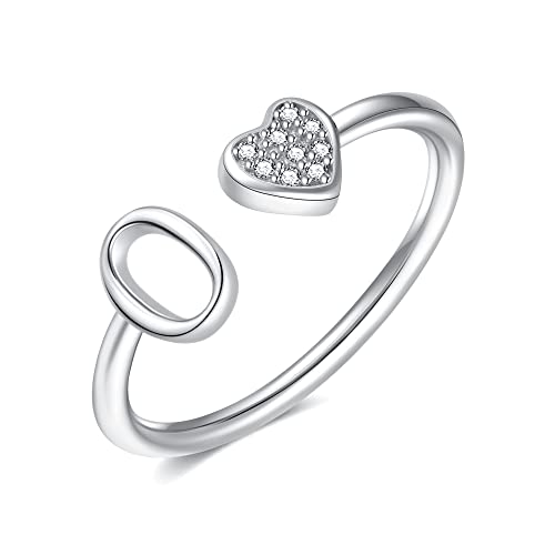 Image of Initial Rings for Teen Girls - S925 Heart Sterling Silver Rings for Teen Girls | 14K Gold /Rose Gold /Sterling Silver Plated Ring for Girls Kids Women Ring for Teenager Girls Gifts Adjustable, No Tarnish, Hypoallergenic