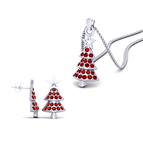 Pendientes estrella de Navidad plata 925 maciza diamantes rojos joya 2