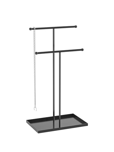 Coward 2 Tier Necklace Stand, Aesthetic Necklace Jewelry Holder, Home Decor Necklace Organizer Stand, Metal Necklace Bracelet Display Rack for Men Women (Black)