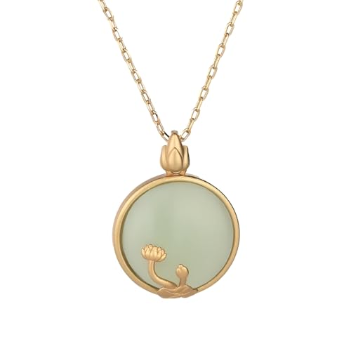 Image of 925 Sterling Silver Lotus Necklace For Women - 14K Gold Filled Lotus Flower Original Pendant Necklaces Lotus Leaf Necklace, Lotus Flower Pendant Necklace, Lotus Flower Necklace
