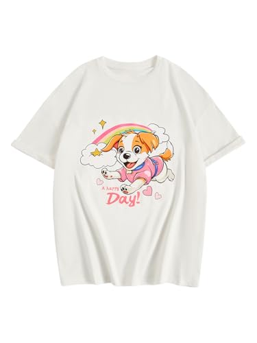 Verdusa Girl's Cute Graphic Tees Oversized Tshirts Round Neck Summer Tops