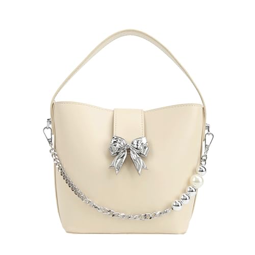 Bow Purse 2 Pcs Bow Purse with Pearl Mini Top Handle Bucket Bag Pearl Chain Crossbody Shoulder Bags Trendy Gift