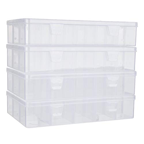 Tosnail 4 Pack 15 Compartments Clear Plastic Craft Storage Organizer Small Parts Organizer with Dividers