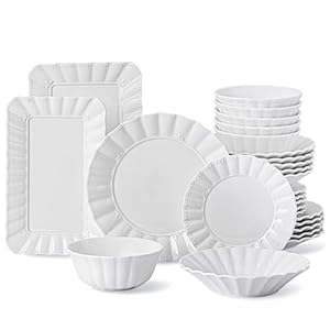 Plates and Bowls Sets, 26 Piece w/Rectangula Dinnerware Sets, Porcelain Dinner Set with Plates, Serving Platters, Ceramic tableware, Modern Bone China Dish Set for 6, Wavy Pattern